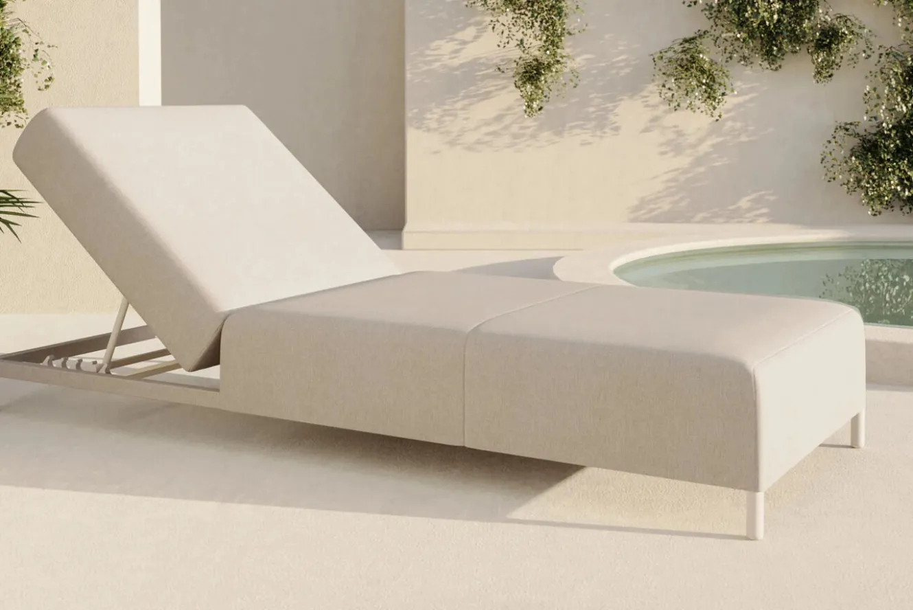 LIVING ZONE Element Sun Compact Gartenliege, quarzbeige, Alu/Polyester, schnelltrocknend, witterungsbeständig