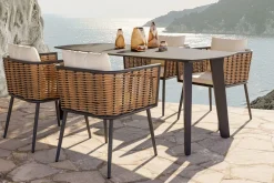 LIVING ZONE Grant Dining Garten-Essgruppe, anthrazit, Alu/Polyrattan, Tischplatte aus ESG-Sicherheitsglas, inkl. Kissen