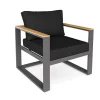 LIVING ZONE Lecoin Gartenlounge, anthrazit, Alu/Teak, pflegeleicht, wetterbeständig, pulverbeschichtet, inkl. Kissen, abnehmbare Bezüge