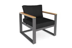LIVING ZONE Lecoin Gartenlounge, anthrazit, Alu/Teak, pflegeleicht, wetterbeständig, pulverbeschichtet, inkl. Kissen, abnehmbare Bezüge