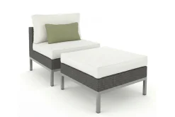 LIVING ZONE Silva Mini Gartenlounge, braun/creme, Polyrattan/Edelstahl, 2-teilig, modular, inkl. Hocker & Dekokissen