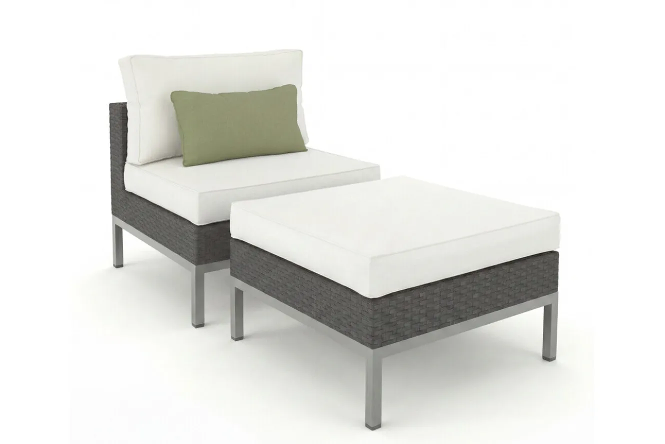 LIVING ZONE Silva Mini Gartenlounge, braun/creme, Polyrattan/Edelstahl, 2-teilig, modular, inkl. Hocker & Dekokissen