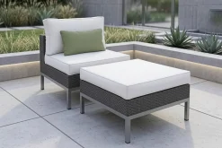 LIVING ZONE Silva Mini Gartenlounge, braun/creme, Polyrattan/Edelstahl, 2-teilig, modular, inkl. Hocker & Dekokissen