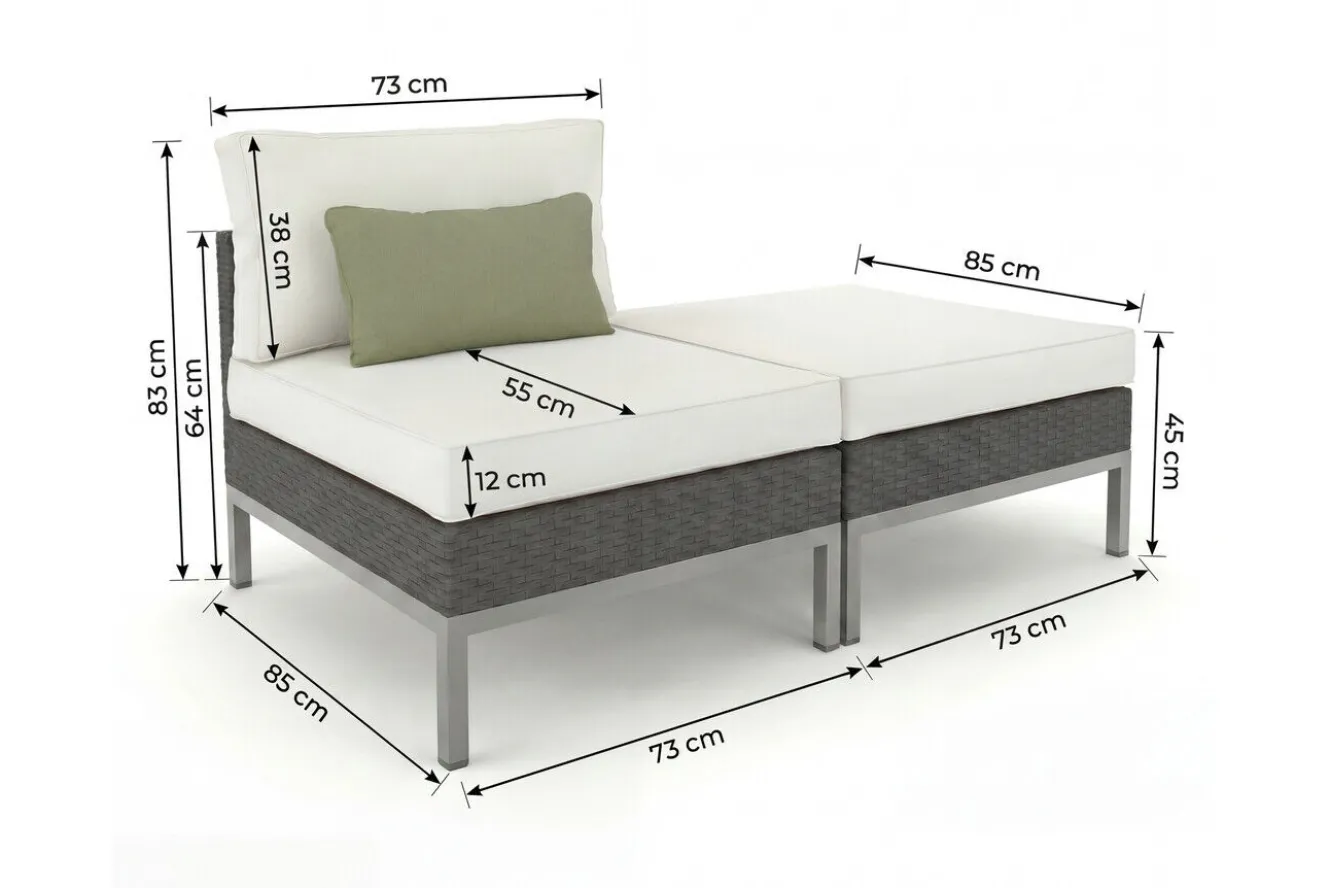 LIVING ZONE Silva Mini Gartenlounge, braun/creme, Polyrattan/Edelstahl, 2-teilig, modular, inkl. Hocker & Dekokissen