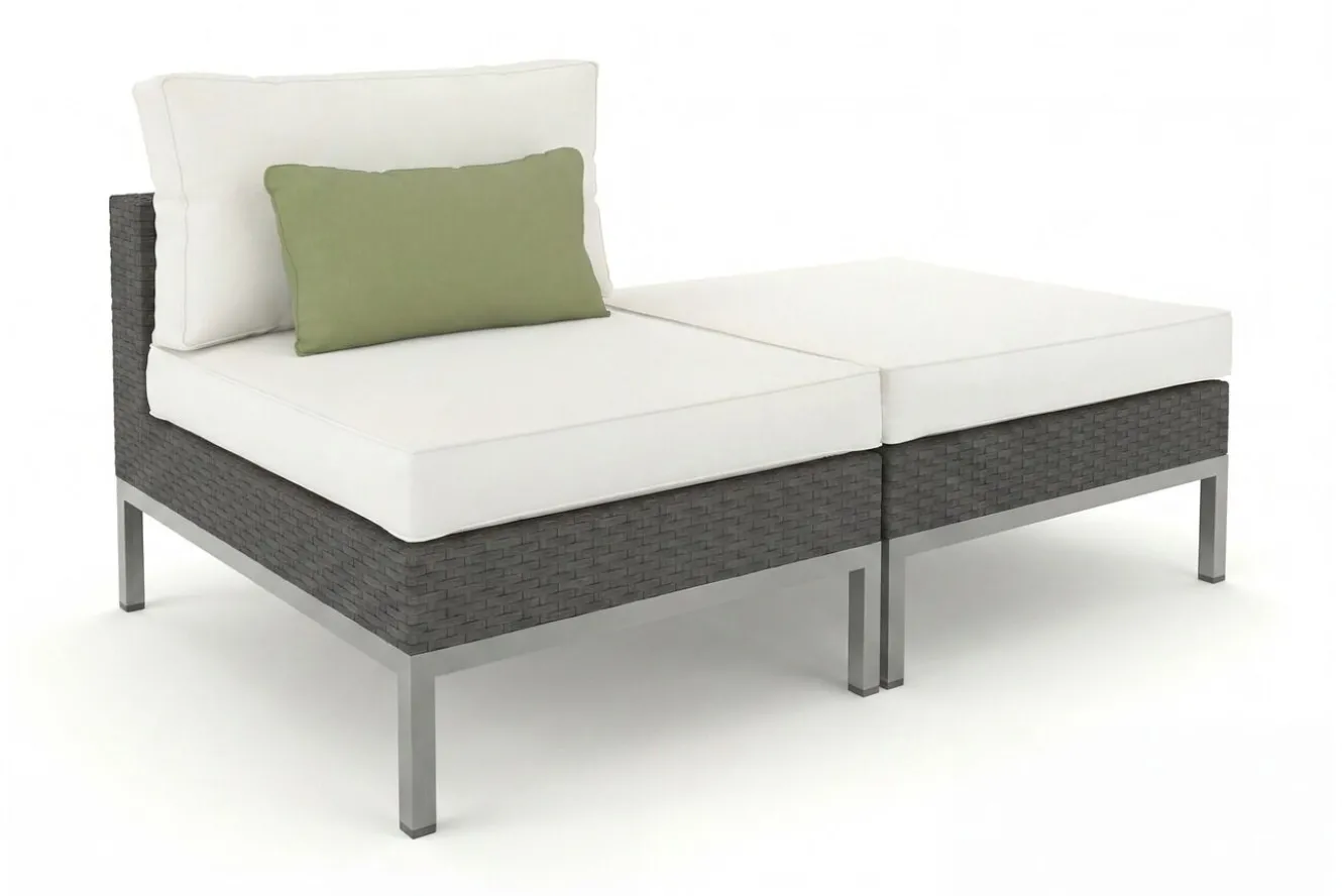 LIVING ZONE Silva Mini Gartenlounge, braun/creme, Polyrattan/Edelstahl, 2-teilig, modular, inkl. Hocker & Dekokissen