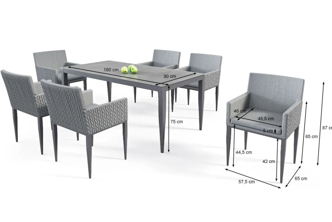 LIVING ZONE Styelo Garten-Essgruppe, mineralgrau/anthrazit, Alu/Keramik/Polyester, 180 x 90 cm, inkl. Kissen