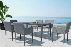 LIVING ZONE Styelo Garten-Essgruppe, mineralgrau/anthrazit, Alu/Keramik/Polyester, 180 x 90 cm, inkl. Kissen