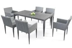 LIVING ZONE Styelo Garten-Essgruppe, mineralgrau/anthrazit, Alu/Keramik/Polyester, 180 x 90 cm, inkl. Kissen