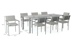 LIVING ZONE Suite Dining 8 Garten-Essgruppe, grau, Edelstahl/Textilene, ausziehbar & stapelbar, witterungsbeständig, inkl. Kissen & Polster