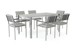 LIVING ZONE Suite Dining 6 Garten-Essgruppe, grau/anthrazit, Edelstahl/Textilene, ausziehbar & stapelbar, wetterbeständig, platzsparend