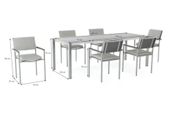 LIVING ZONE Suite Dining 6 Garten-Essgruppe, grau/anthrazit, Edelstahl/Textilene, ausziehbar & stapelbar, wetterbeständig, platzsparend