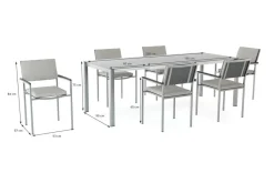LIVING ZONE Suite Dining 6 Garten-Essgruppe, grau/anthrazit, Edelstahl/Textilene, ausziehbar & stapelbar, wetterbeständig, platzsparend