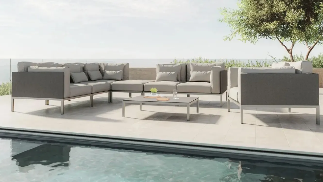 LIVING ZONE Suite Max Gartenlounge, anthrazit/taupe, Edelstahl/Textilene, abnehmbare Bezüge, wasserfest, rostfreies Material