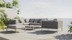 LIVING ZONE Suite Max Gartenlounge, anthrazit/taupe, Edelstahl/Textilene, abnehmbare Bezüge, wasserfest, rostfreies Material