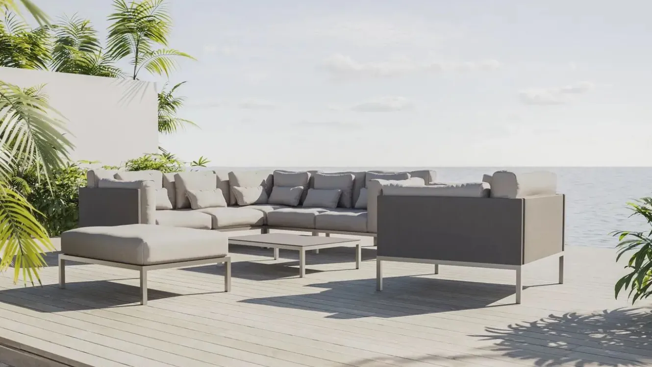 LIVING ZONE Suite Max Gartenlounge, anthrazit/taupe, Edelstahl/Textilene, abnehmbare Bezüge, wasserfest, rostfreies Material