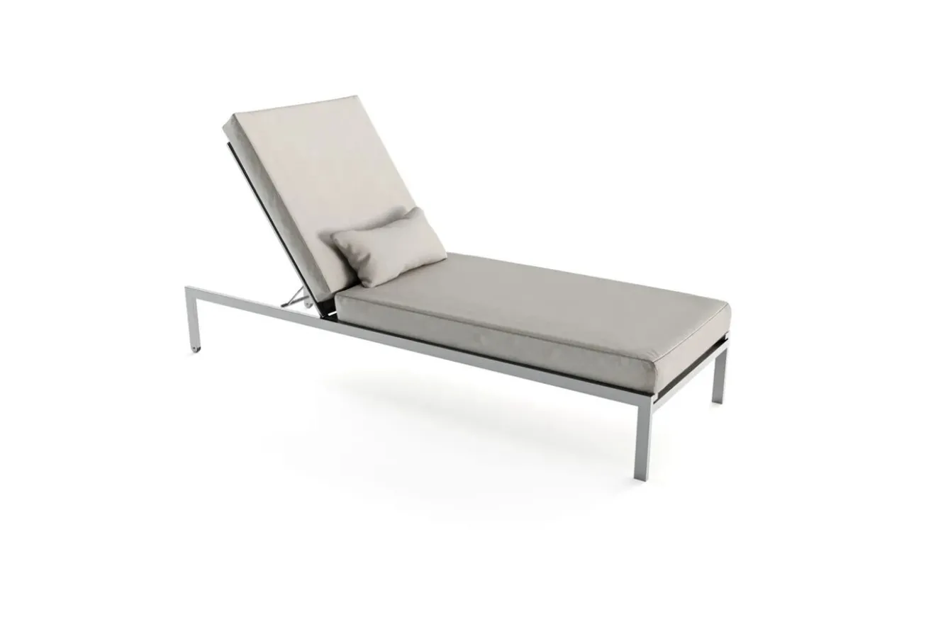 LIVING ZONE Suite Sun Lounger Compact Gartenliege, grau/taupe, Edelstahl/Textilene, rostfreies Material, UV-beständig, inkl. Kissen