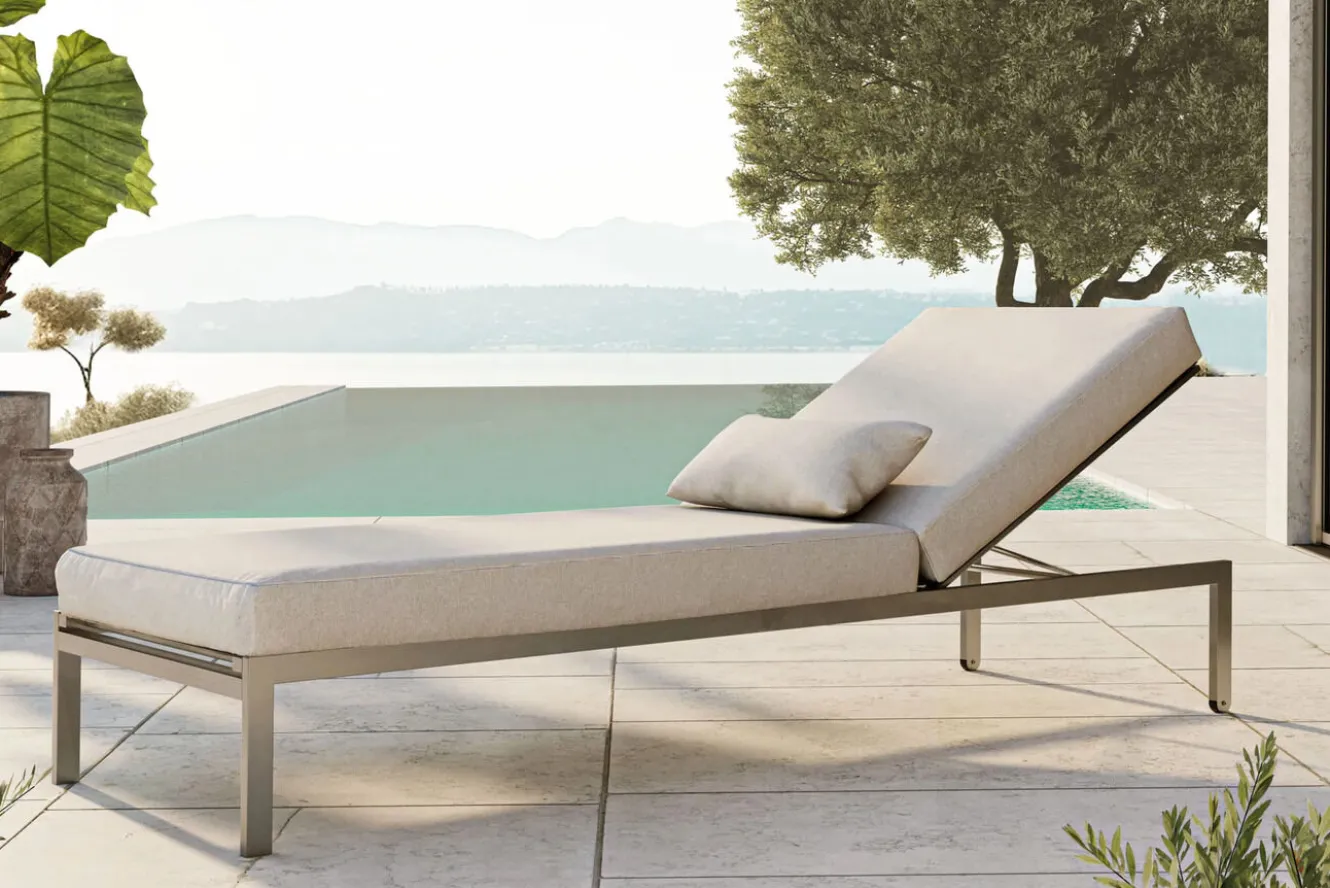 LIVING ZONE Suite Sun Lounger Compact Gartenliege, grau/taupe, Edelstahl/Textilene, rostfreies Material, UV-beständig, inkl. Kissen
