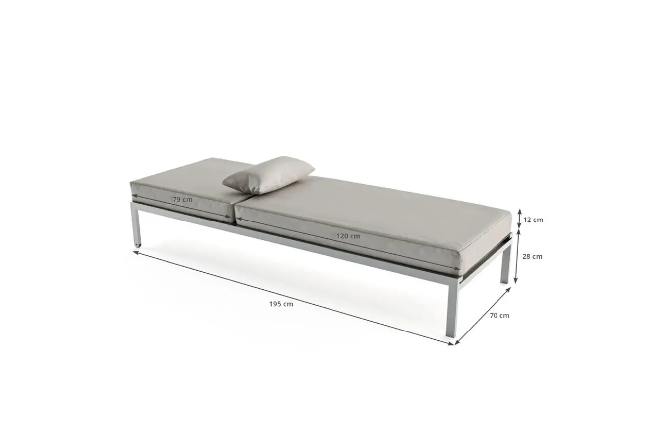 LIVING ZONE Suite Sun Lounger Compact Gartenliege, grau/taupe, Edelstahl/Textilene, rostfreies Material, UV-beständig, inkl. Kissen