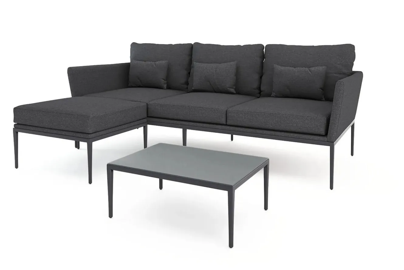 LIVING ZONE Vinez Gartenlounge, graphitgrau, Alu/Glas, abnehmbare Bezüge, pulverbeschichtet, witterungsbeständig