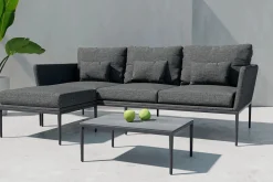 LIVING ZONE Vinez Gartenlounge, graphitgrau, Alu/Glas, abnehmbare Bezüge, pulverbeschichtet, witterungsbeständig