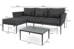 LIVING ZONE Vinez Gartenlounge, graphitgrau, Alu/Glas, abnehmbare Bezüge, pulverbeschichtet, witterungsbeständig