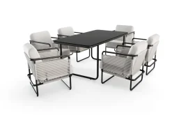 LOOKS by Wolfgang Joop Tempest Garten-Essgruppe mit 6 Sesseln, hellgrau/anthrazit, Alu/Rope-Geflecht, Esstisch 190 x 95 cm mit Glasplatte, pulverbeschichtet, wetterbeständig, modernes Design