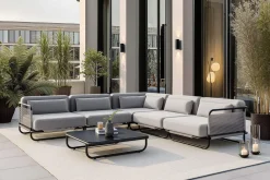 LOOKS by Wolfgang Joop Tempest Gartenlounge M, hellgrau/anthrazit, Alu/Rope-Geflecht, Beistelltisch mit Glasplatte, pulverbeschichtet, wetterfest, modernes Design