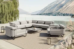 LOOKS by Wolfgang Joop Tempest Gartenlounge XL, hellgrau/anthrazit, Alu/Rope-Geflecht, Beistelltisch mit Glasplatte, pulverbeschichtet, wetterfest, modernes Design