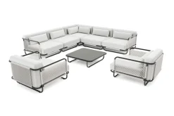 LOOKS by Wolfgang Joop Tempest Gartenlounge XL, hellgrau/anthrazit, Alu/Rope-Geflecht, Beistelltisch mit Glasplatte, pulverbeschichtet, wetterfest, modernes Design
