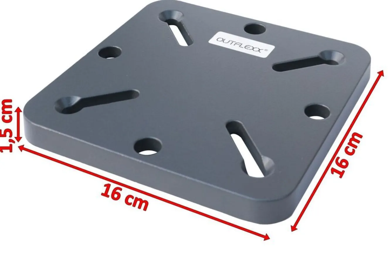 OUTFLEXX Adapterplatte für Schirmständer und Bodenanker, anthrazit, Alu, 16x16x1,5cm, Lochabstand 64-113mm