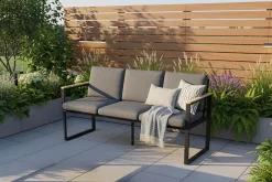 OUTFLEXX Alexander Bank, mattgrau, Alu/Teak, 154x55x75 cm, mit Armlehnen, inkl. Polster