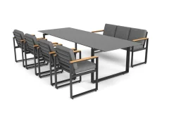OUTFLEXX Alexander Garten-Essgruppe, mattgrau, Alu/Teak, Ausziehtisch 206/266x100cm, 4 Stühle, 3er Bank, inkl. Polster