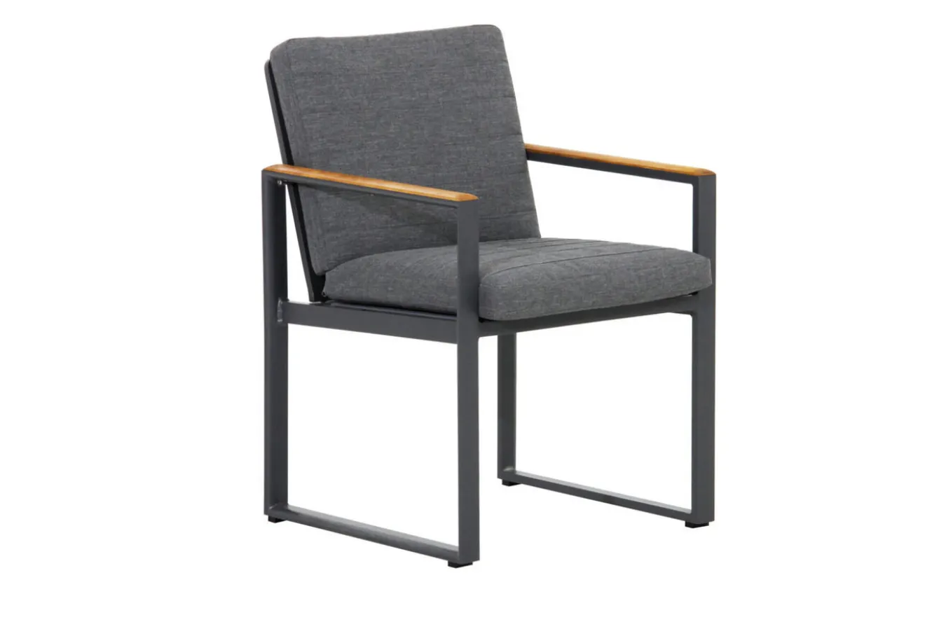 OUTFLEXX Alexander Garten-Essgruppe, mattgrau, Alu/Teak, Ausziehtisch 206/266x100cm, 4 Stühle, 3er Bank, inkl. Polster
