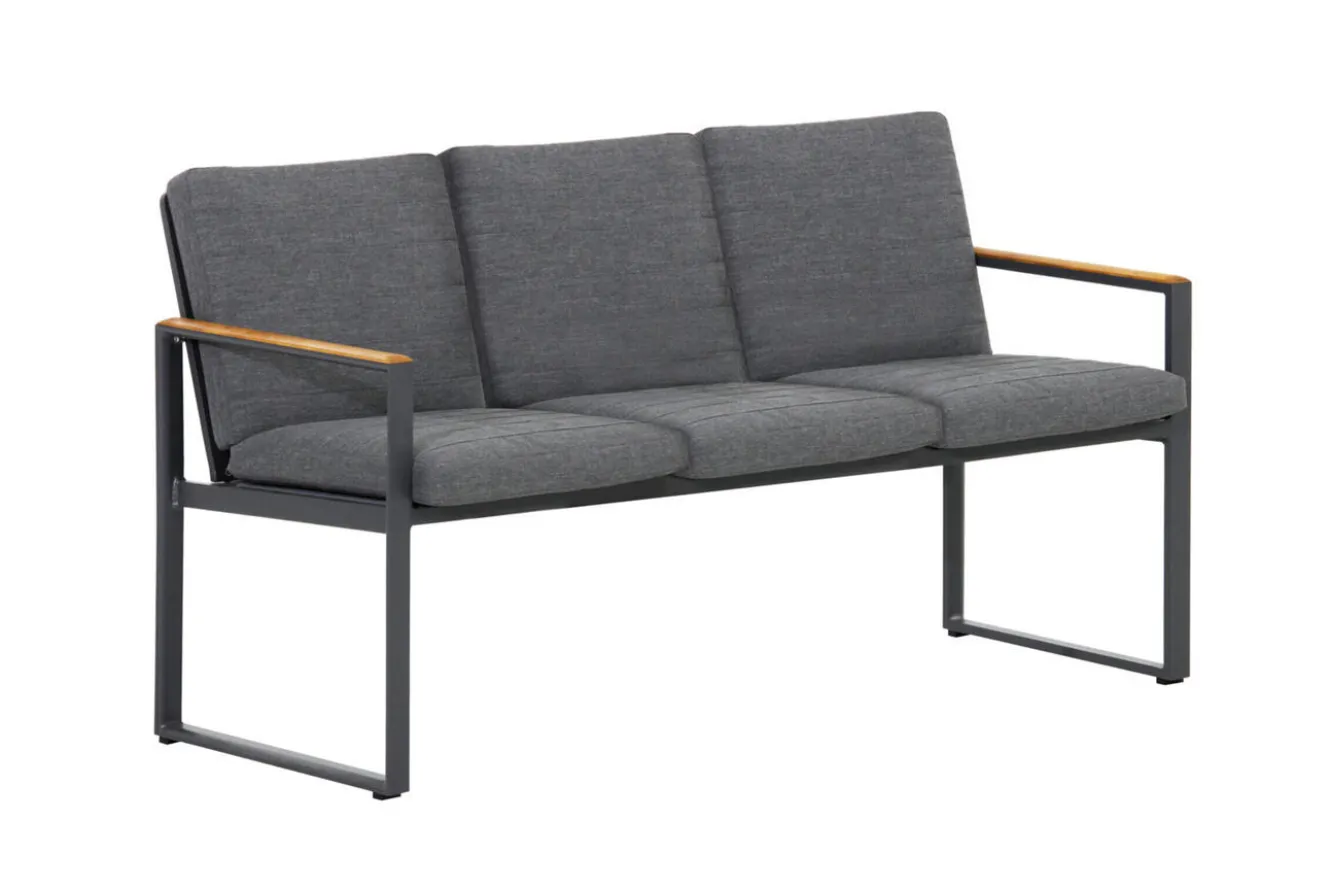 OUTFLEXX Alexander Garten-Essgruppe, mattgrau, Alu/Teak, Ausziehtisch 206/266x100cm, 4 Stühle, 3er Bank, inkl. Polster