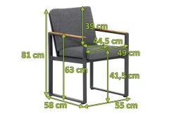 OUTFLEXX Alexander Stuhl, mattgrau, Alu/Teak, 58x55x81cm, mit Armlehnen, inkl. Polster