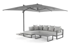 OUTFLEXX Almeria Gartenmöbel-Set Lounge inkl. Ampelschirm, silbergrau/anthrazit, Alu/Polyester/Glas, Schirm 400 x 300 cm, pulverbeschichtet , mit Reißverschluss & Polster, wasserabweisend, UV-Schutz