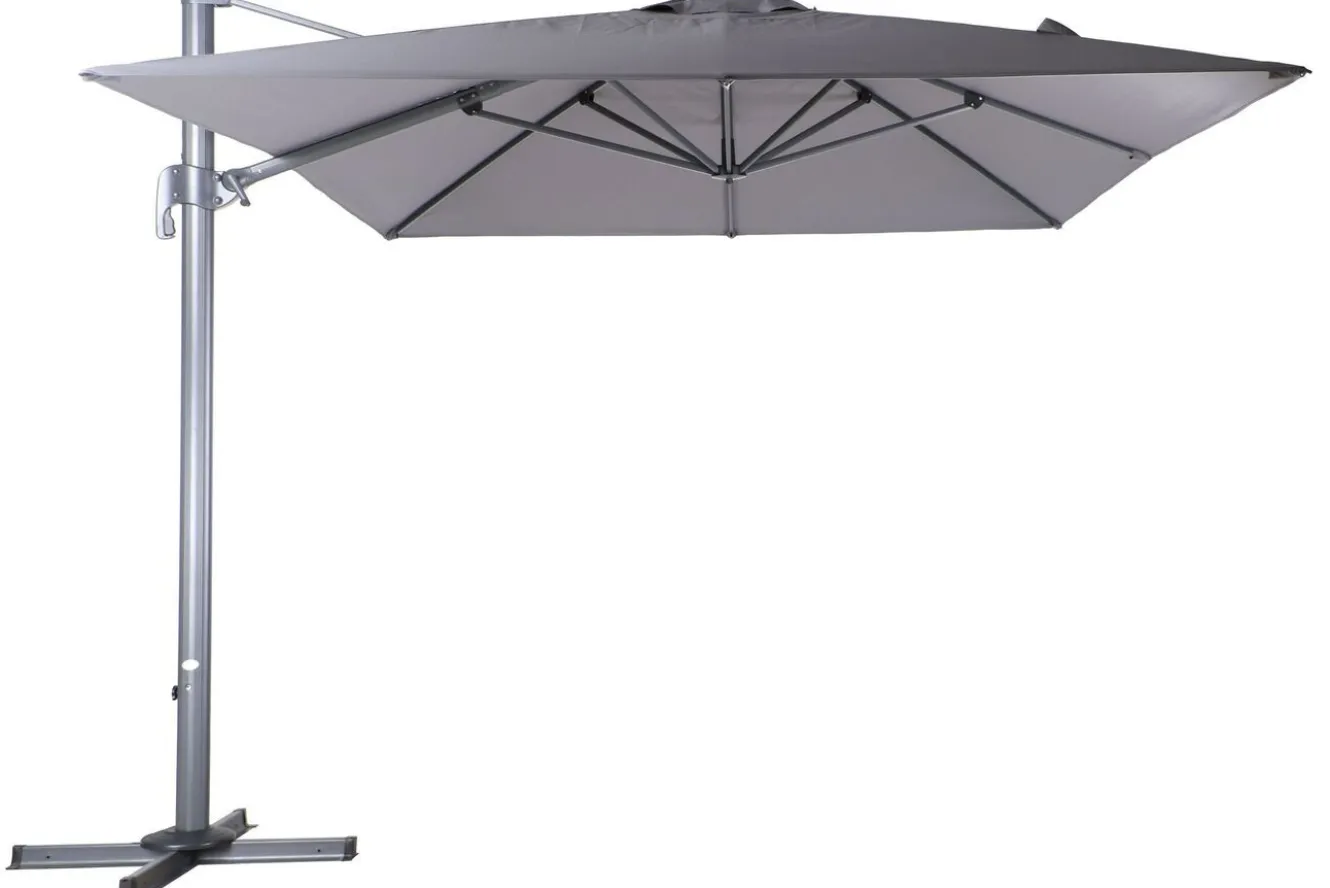 OUTFLEXX Almeria Gartenmöbel-Set Lounge inkl. Ampelschirm, anthrazit/grau, Alu/Glas, 400 x 300 cm, pulverbeschichtet, UV-Schutz, witterungsbeständig