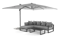 OUTFLEXX Almeria Gartenmöbel-Set Lounge inkl. Ampelschirm, anthrazit/grau, Alu/Glas, 400 x 300 cm, pulverbeschichtet, UV-Schutz, witterungsbeständig