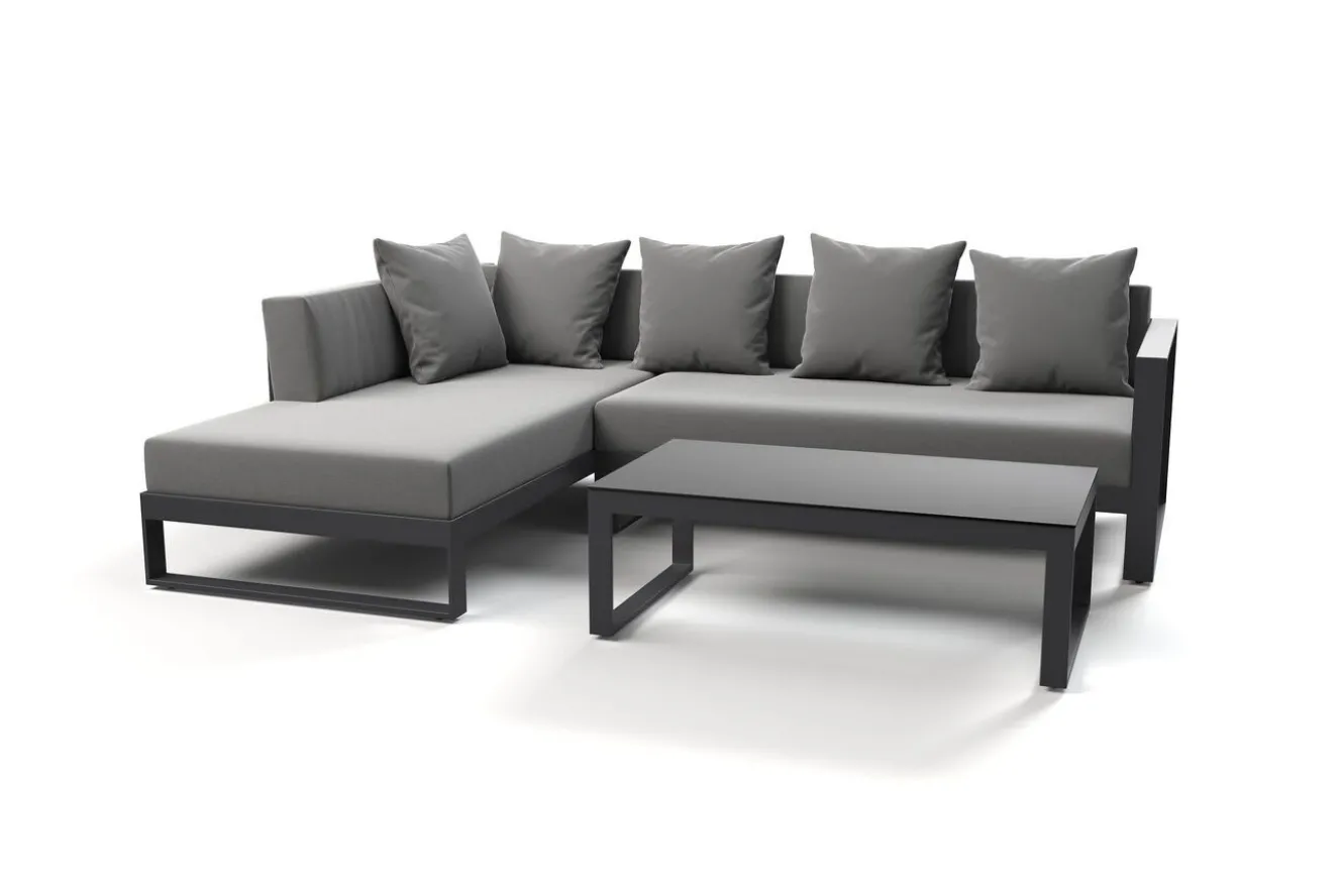 OUTFLEXX Almeria Gartenmöbel-Set Lounge inkl. Ampelschirm, anthrazit/grau, Alu/Glas, 400 x 300 cm, pulverbeschichtet, UV-Schutz, witterungsbeständig