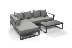 OUTFLEXX Almeria Gartenmöbel-Set Lounge inkl. Ampelschirm, anthrazit/grau, Alu/Glas, 400 x 300 cm, pulverbeschichtet, UV-Schutz, witterungsbeständig