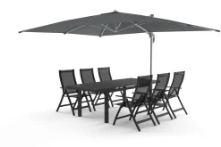 OUTFLEXX Almeria Gartenmöbel-Set Essgruppe inkl. Ampelschirm, anthrazit matt/grau, Alu/Edelstahl/Glas, 180/240 x 100 cm, ausziehbar, klappbar, UV-beständig