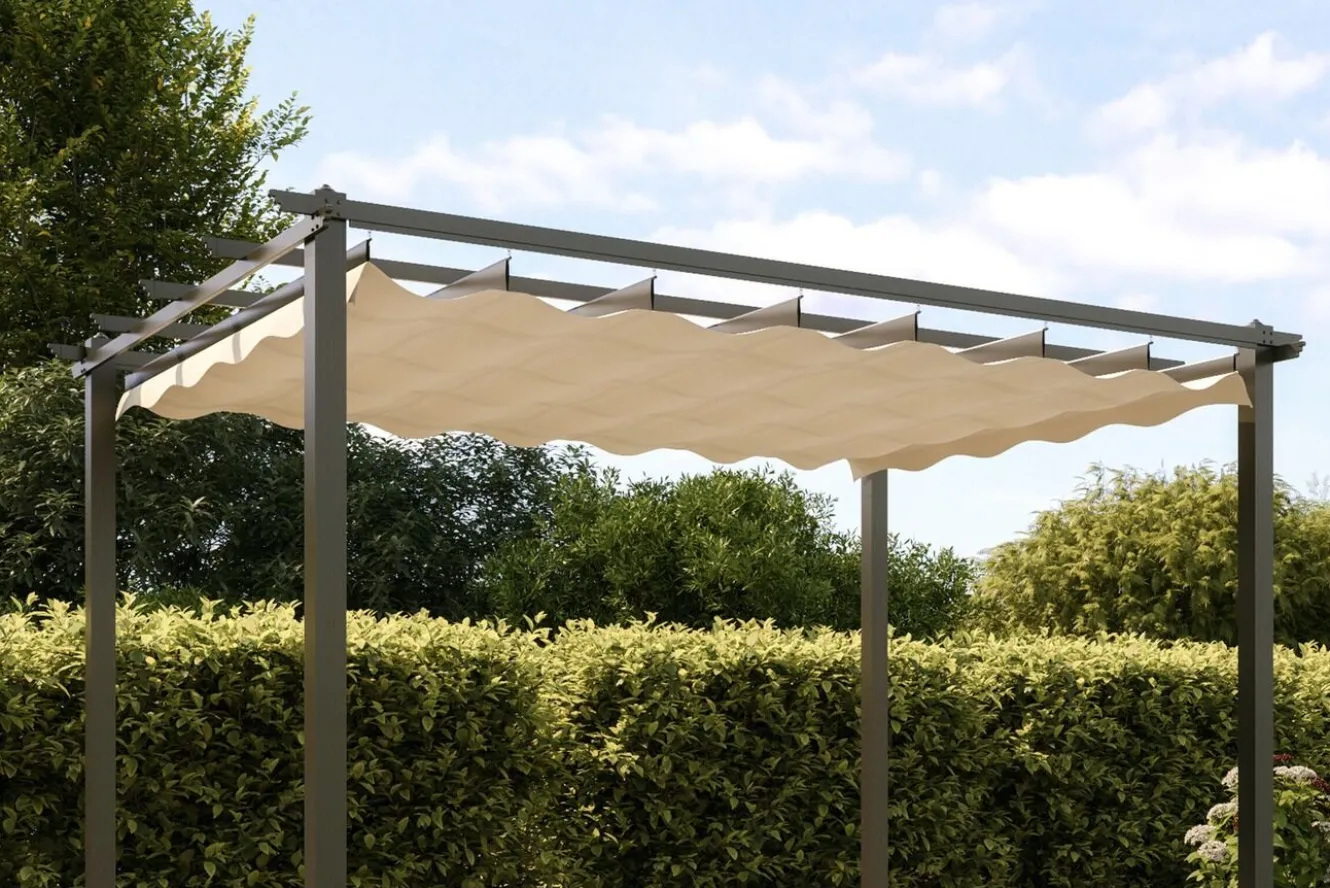 OUTFLEXX Antalya Ersatzdach für Pergola, creme, Polyester mit PA-Beschichtung und UV30+, passend für Pergola 4x4 m