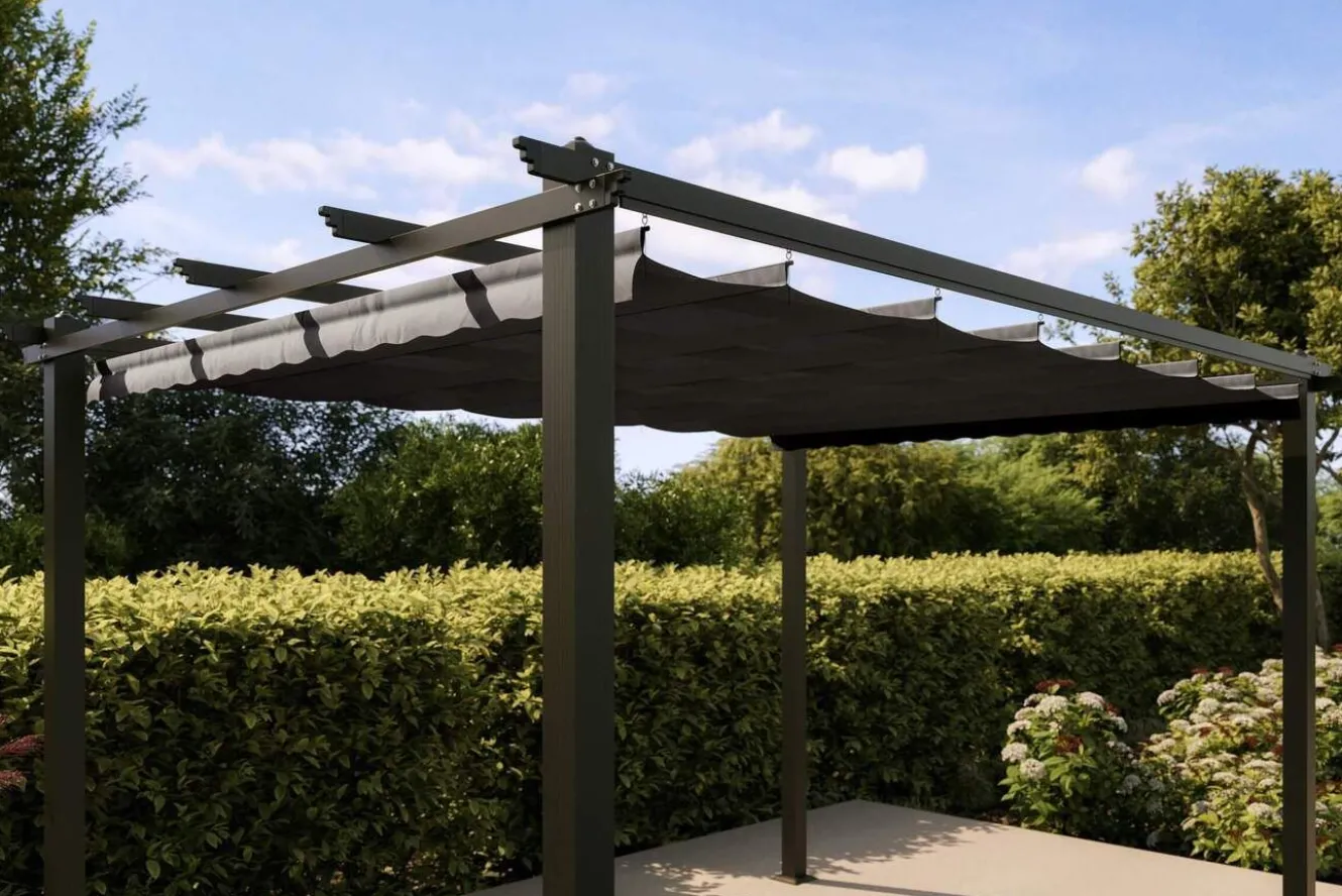 OUTFLEXX Antalya Ersatzdach für Pergola 4x4 m, anthrazit, Polyester, PA-beschichtet, UV30+, wasserabweisend