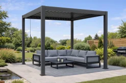 OUTFLEXX Antalya Lamellenpergola, schwarz, Alu pulverbeschichtet, 3 x 3 m, wetterfest, Lamellendach verstellbar