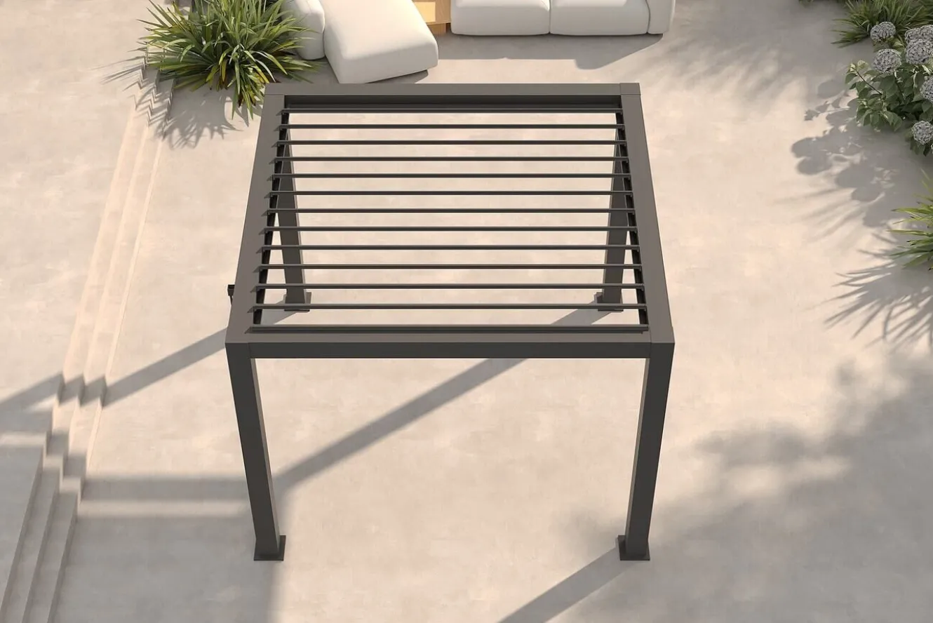 OUTFLEXX Antalya Lamellenpergola, schwarz, Alu pulverbeschichtet, 3 x 3 m, wetterfest, Lamellendach verstellbar