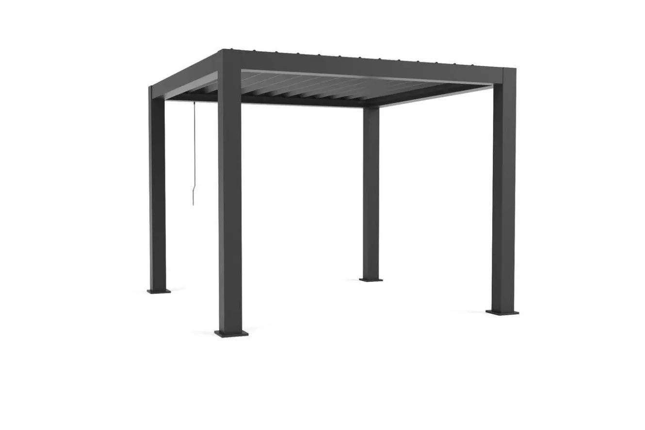OUTFLEXX Antalya Lamellenpergola, schwarz, Alu pulverbeschichtet, 3 x 3 m, wetterfest, Lamellendach verstellbar