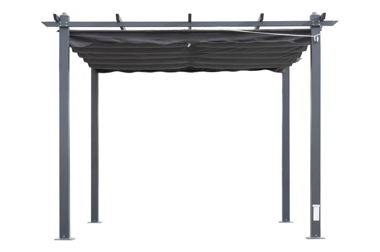 OUTFLEXX Antalya Pergola mit faltbarem Stoffdach, Anthrazit, Aluminium/Stahl/Polyester, 3 x 3 m, UV-Schutz 30+