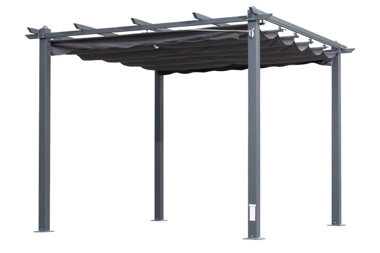 OUTFLEXX Antalya Pergola mit faltbarem Stoffdach, Anthrazit, Aluminium/Stahl/Polyester, 3 x 3 m, UV-Schutz 30+