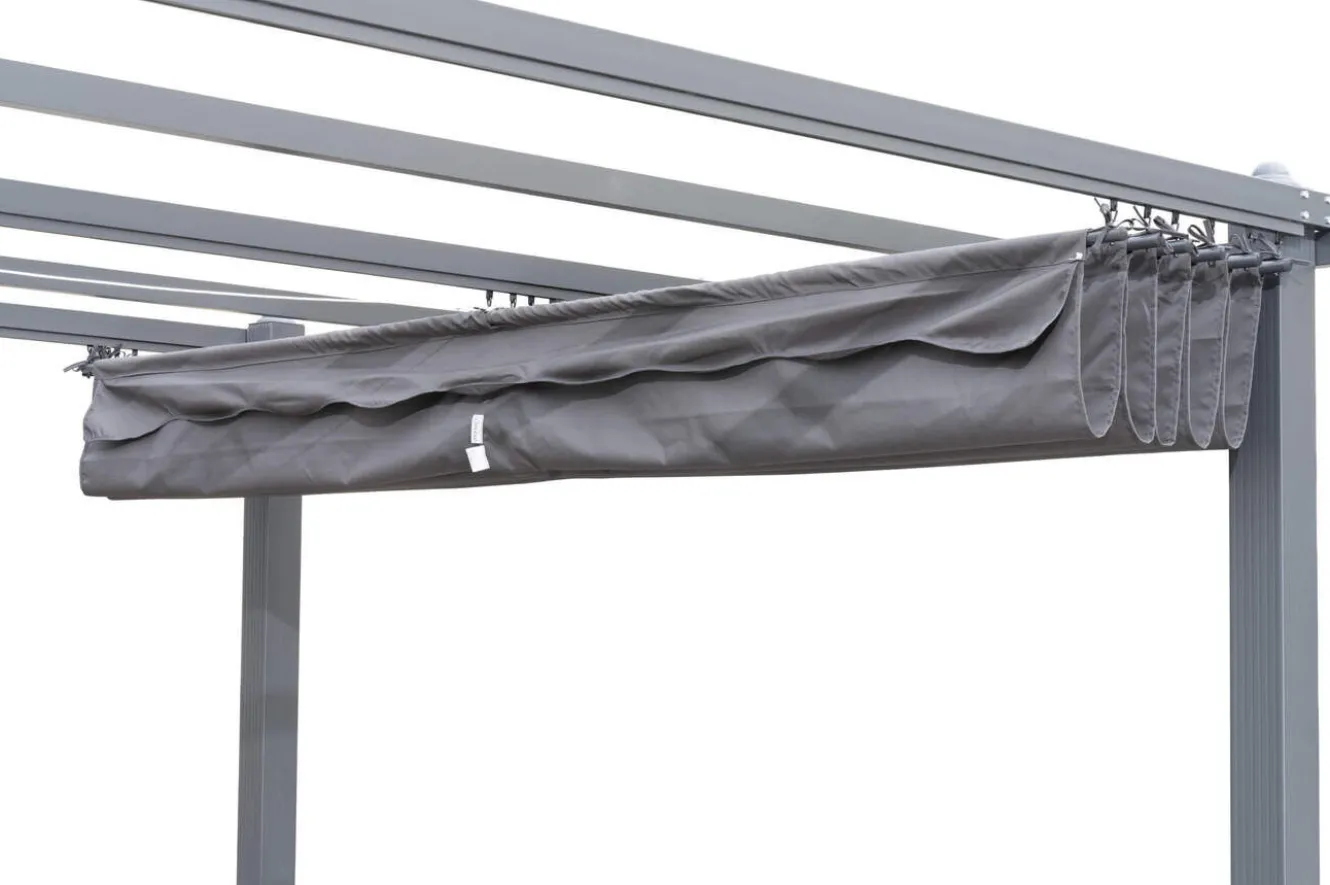 OUTFLEXX Antalya Pergola mit faltbarem Stoffdach, Anthrazit, Aluminium/Stahl/Polyester, 3 x 3 m, UV-Schutz 30+