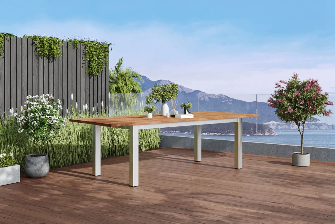 OUTFLEXX Ausziehtisch, Edelstahl/recyceltes Teak, 200/260x100cm, rustikal gebürstet, FSC®-zertifiziertes Produkt